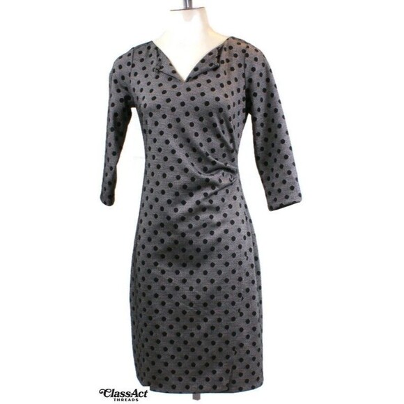 Talbots Dresses & Skirts - Talbots Dress polka dot Faux Wrap Black 3/4 Sleeve Back Zipper Petite Small